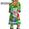 Kawaii Cartoon Weihnachtsmann Kleid Winter Weihnachtsfest Party Minikleider Für Frauen Lässig Langarm Locker Übergröße Kleid