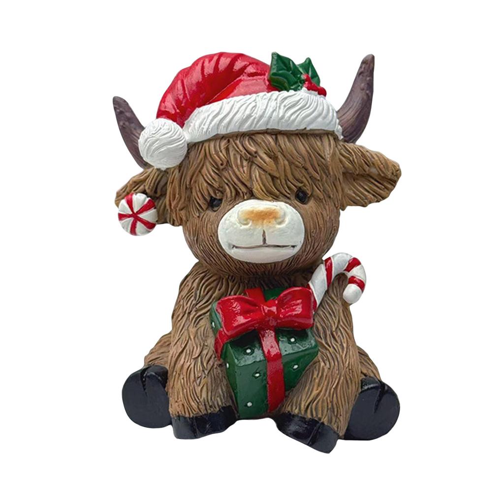 Cow Statue, Christmas Poinsettia Tree Candy Cane Cow Gnome, Scottish Resin Figurine, Ideal For Cattle Enthusiasts, Gift