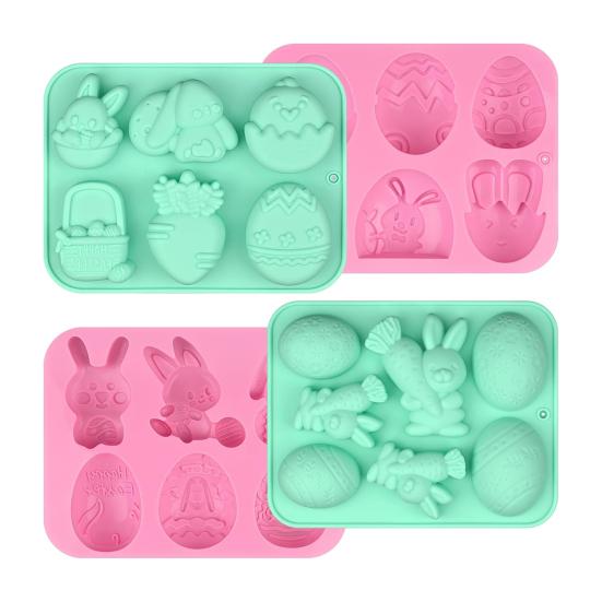 

4Pcs Easter Chocolate Mold Bunny Shape Cake Mold Baking Non-Stick Silicone 6 Grids Chocolates Candies Cupcakes