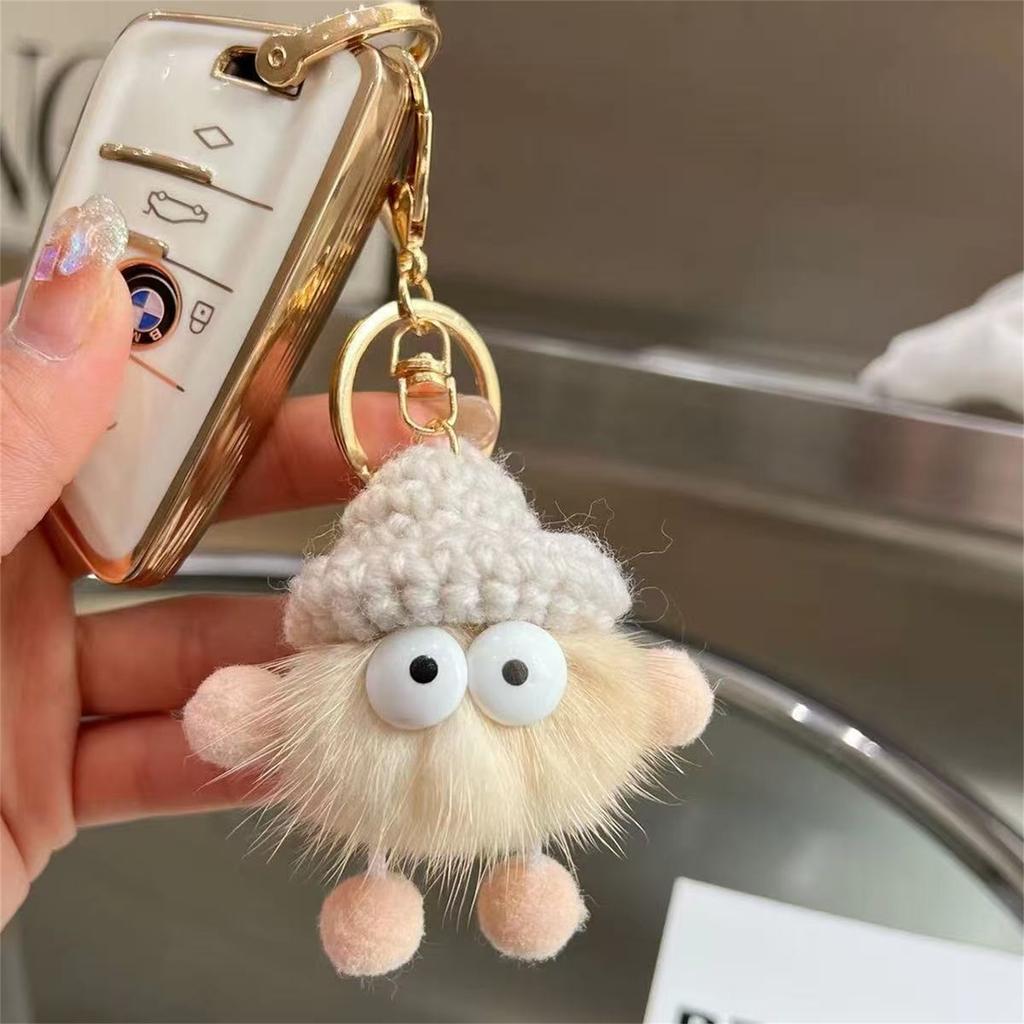 Faux Mink Briquette Bag Charm, Cute Plush Backpack Pendant, Cartoon Doll Gift, Car Keychain