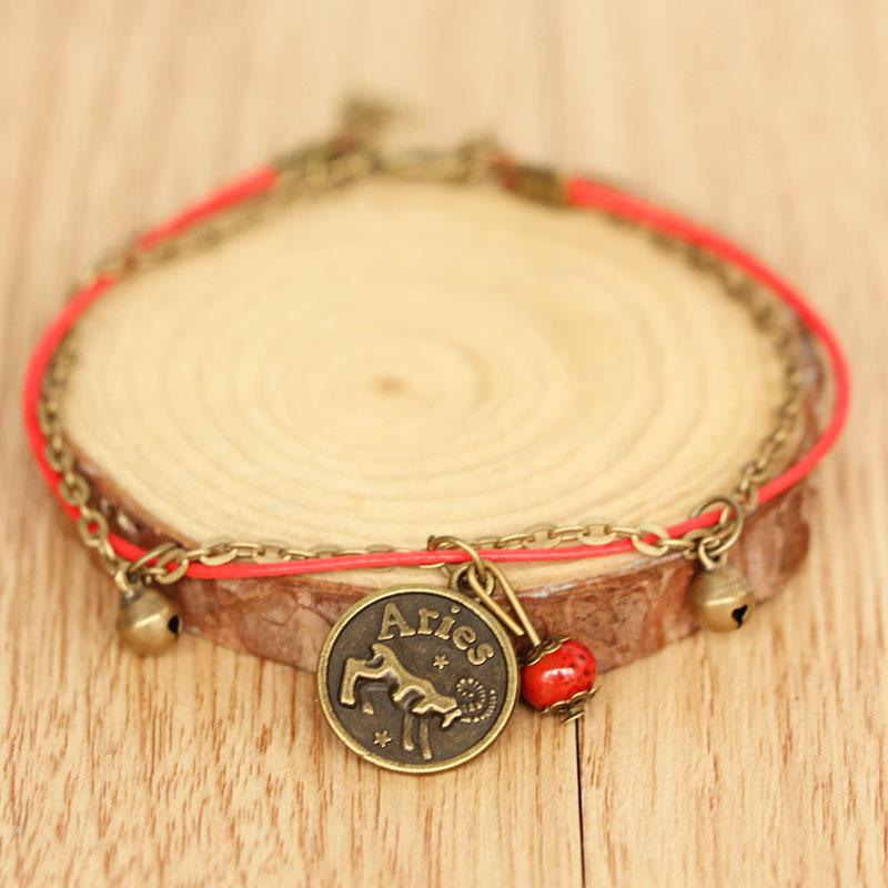 

[Двенадцать созвездий] Браслет на лодыжку в этническом стиле для студента, женский, плетеный колокольчик ручной работы, этнический стиль, керамика