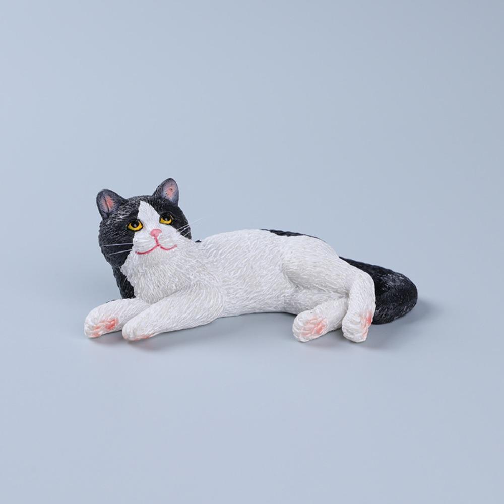 Simulation Cat Pet Model Cartoon Lying Cat Statue Adorable Cat Ornament  Dashboard Figurine
