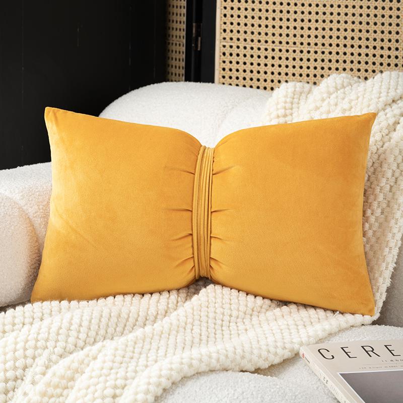 Velvet Bow Pillow Soft Plush Cushion Cover Home Decor Solid Color Pillow Covers Living Room Bedroom Tatami Decorative Pillowcase