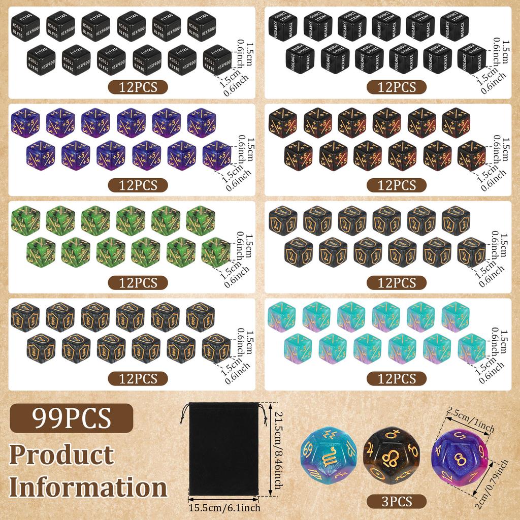 78/99 Pcs Counter Dice Set Acrylic Plus and Minus Dice Set Polyhedral Dice Toys with Storage Pouch for Party Games Accessories