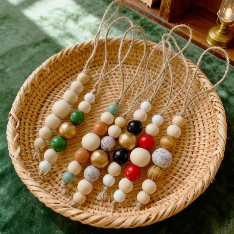 10Pcs Wooden Beads Ornament Wood Beaded Christmas Tree Decoration For Wall Window Staircase Holiday Party Decoration