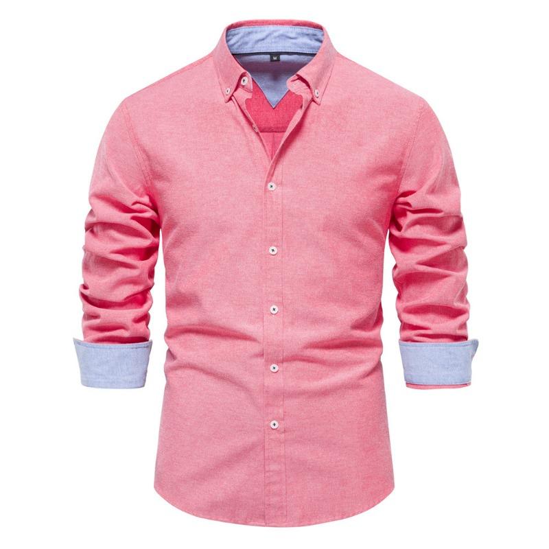Herre Euro Fit Slim Fit Ensfarget Langermet Fritidsskjorte