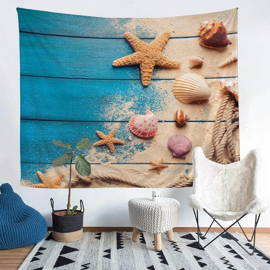 Starfish Seashells Tapestry Sea Creatures Tapestry Beach Blue Ocean Tapestry Wall Hanging Bedroom Living Room Dorm Decoration