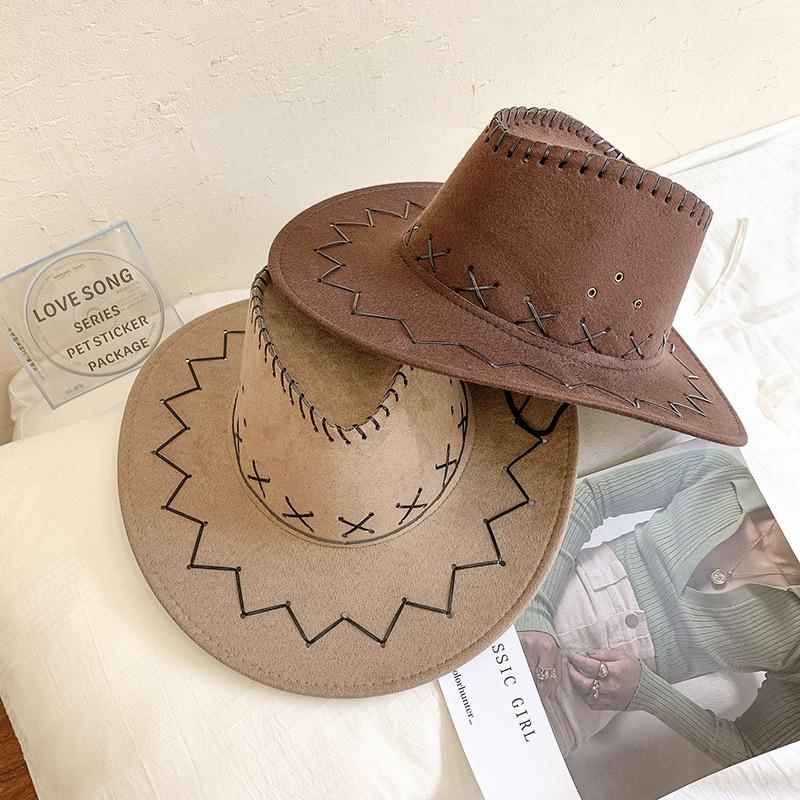 Western Cowboy Hat Summer Big Brim Sun Hat American Versatile Retro Style Female Couple Internet Celebrity Knight Sun Hat