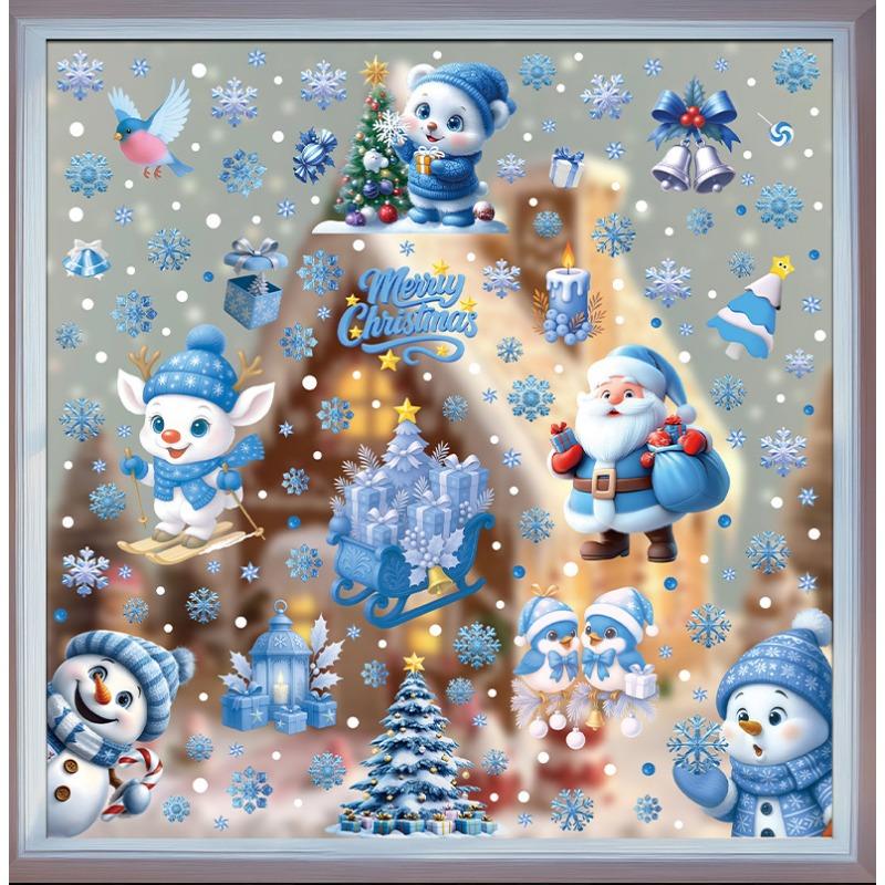 Kerst Blauwe Sneeuwman Raamstickers Kerstman Vogel Sneeuwvlok Eland Ornamenten Vrolijk Kerstfeest Gelukkig Nieuwjaar