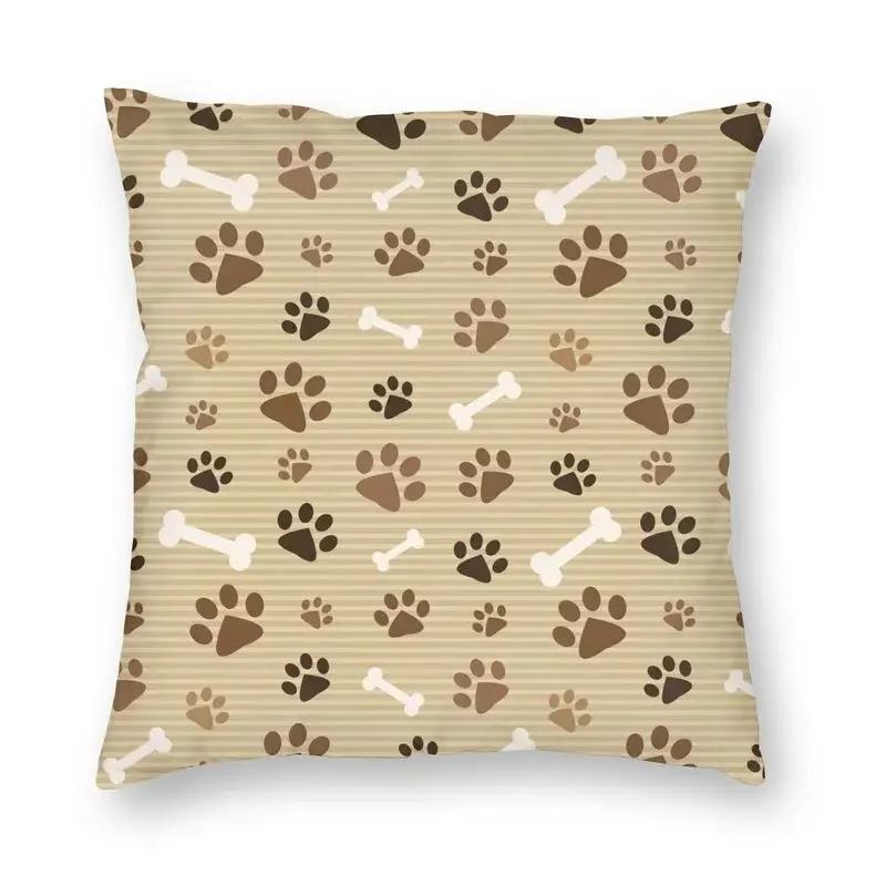 Liebe Hunde Pfoten und Knochen Muster Druck Quadratischer Kissenbezug Dekoration Haustier Fußabdruck Geschenk Kissenbezug Wurfkissen für Sofa Auto