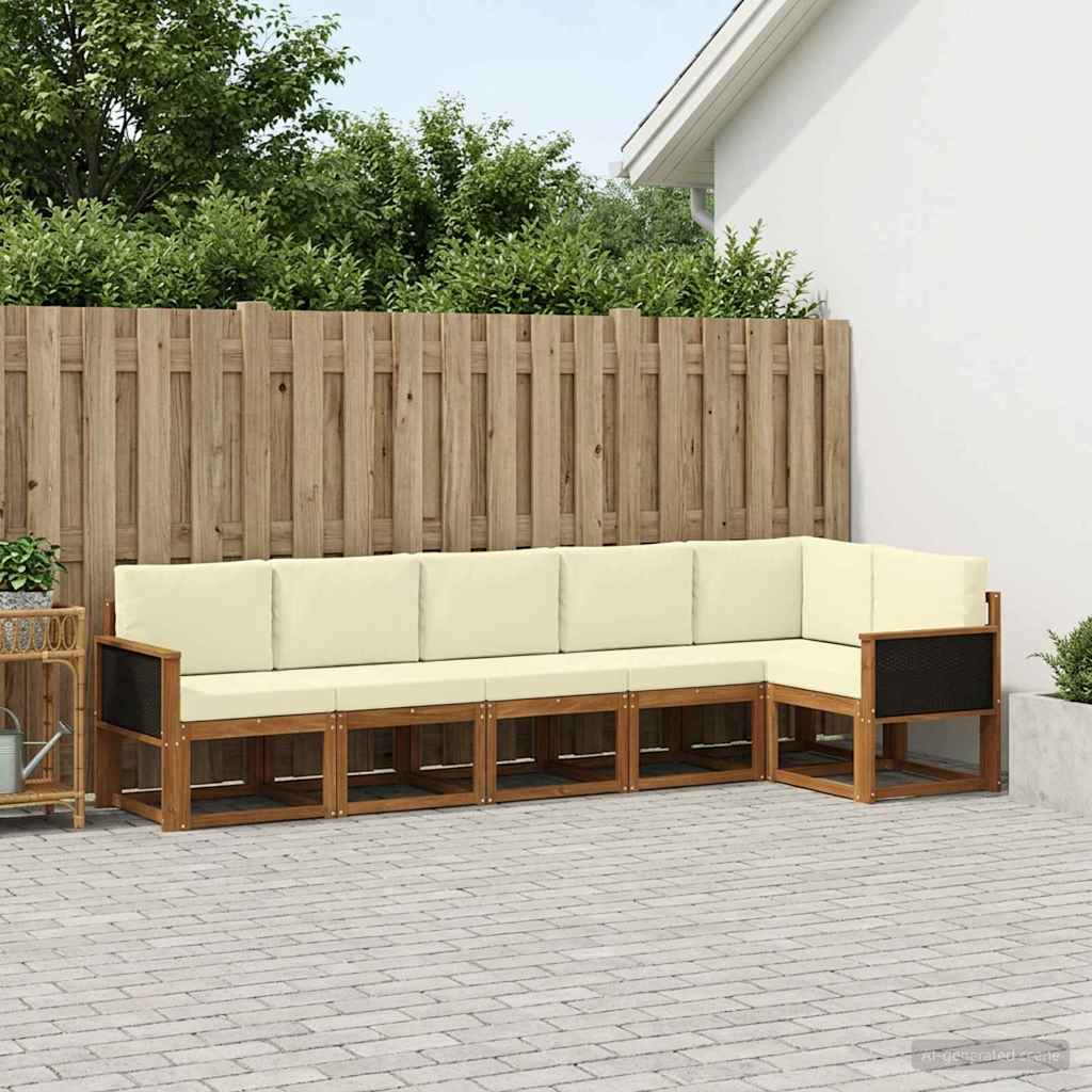 Outdoor Sofa Set with Cushions 6 Pcs Natural and Cream Polyester