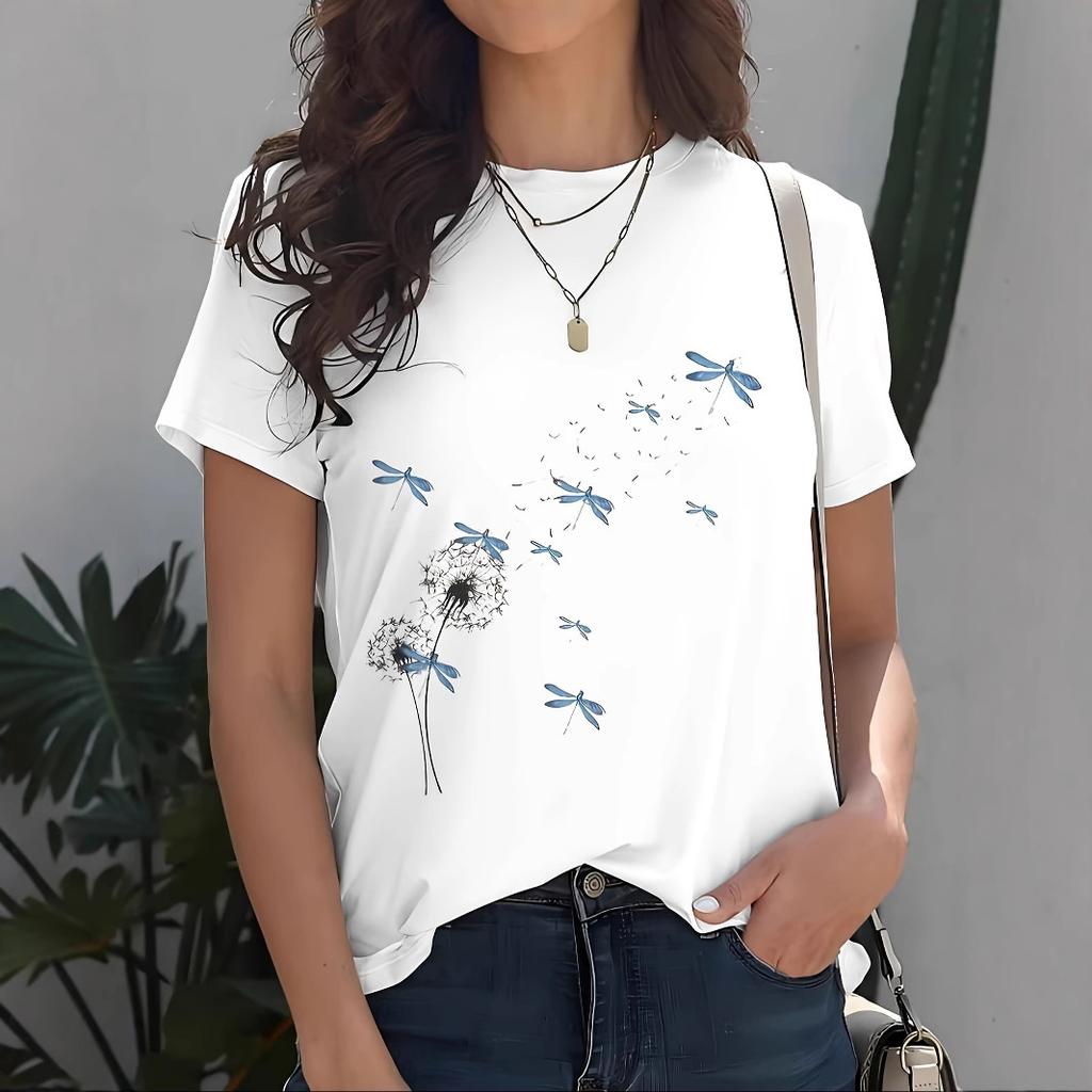 Summer Round Neck 3D Animal Pattern Print Top Fashionable Casual Short Sleeved Women's T-shirts