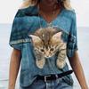 Fashionable Women's T-Shirts Cute Kitten 3D Print Girl Summer Harajuku Loose Casual Clothing Kawaii V-Neck Short Sleeve T-Shirts
