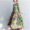 Damen Langer Rock Retro Große Blume Übergroß Schwingend Bodenlanges Kleid