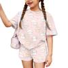 Kids Casual Short Sleeve Top and Shorts Set Animal Print Two Piece Outfit Comfortable Lightweight Soft Fabric Summer Wear