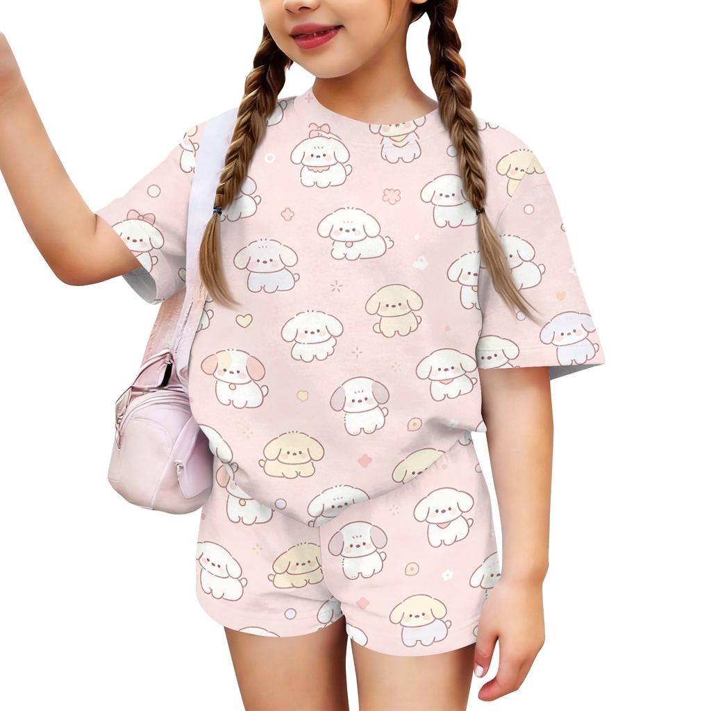 Kids Casual Short Sleeve Top and Shorts Set Animal Print Two Piece Outfit Comfortable Lightweight Soft Fabric Summer Wear