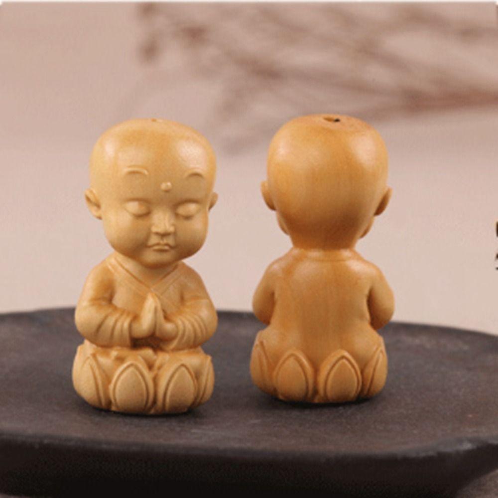 Boxwood Carved DIY Baby Buddha Little Monk Figurines Buddha Statue Car Ornament Key Chain Pendant