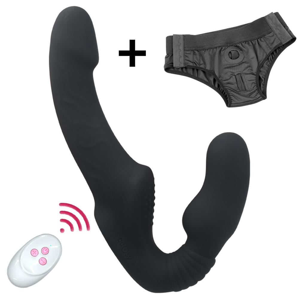 Strapless Female Strapon Dildo Vibrator 10 Speeds Double Vibrating G Spot Adult Sex Toys For Women Couple Anal Prostate Massager