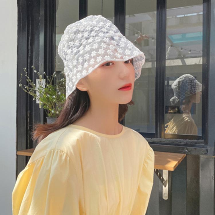 Korean Style Lace Flower Women's Bucket Hat - Fashionable, Versatile, Sun Protection, Trendy Temperament