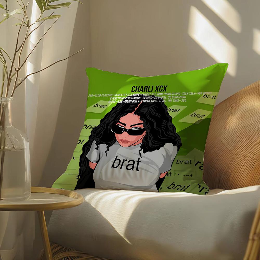 C-Charlis Xcx B-Brat Cushion Cover Soft Short Plush Pillow Cover Smooth Cozy Texture Aesthetic Cushion Case Home Decor