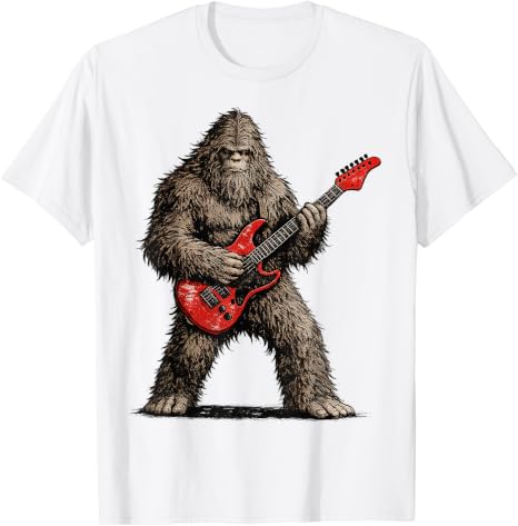 Funny Bigfoot Playing Guitar Rock and Roll Gifts Men Women T-Shirt