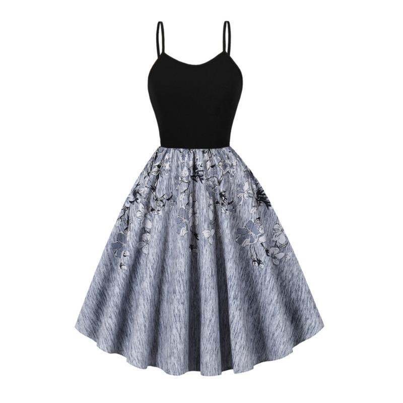 A New Summer Cool Suspender Retro Printed Pendulum Dress