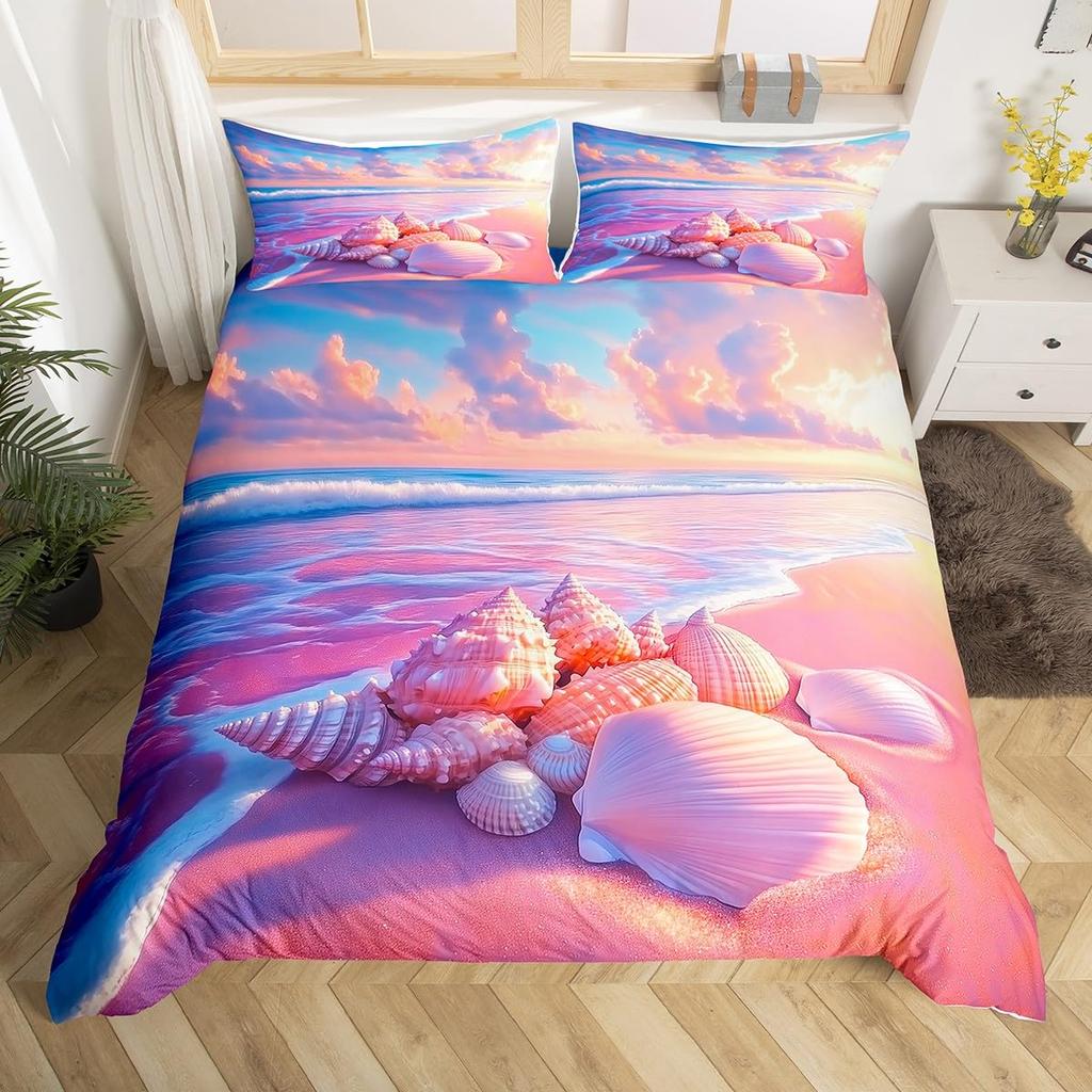 Poszewka na kołdrę Gwiazda Morska Twin Urocze Stworzenia Morskie Komplet Pościeli Tropikalna Plaża Druk Muszli Morskich Poszewka na Kołdrę z Poszewką na Poduszkę