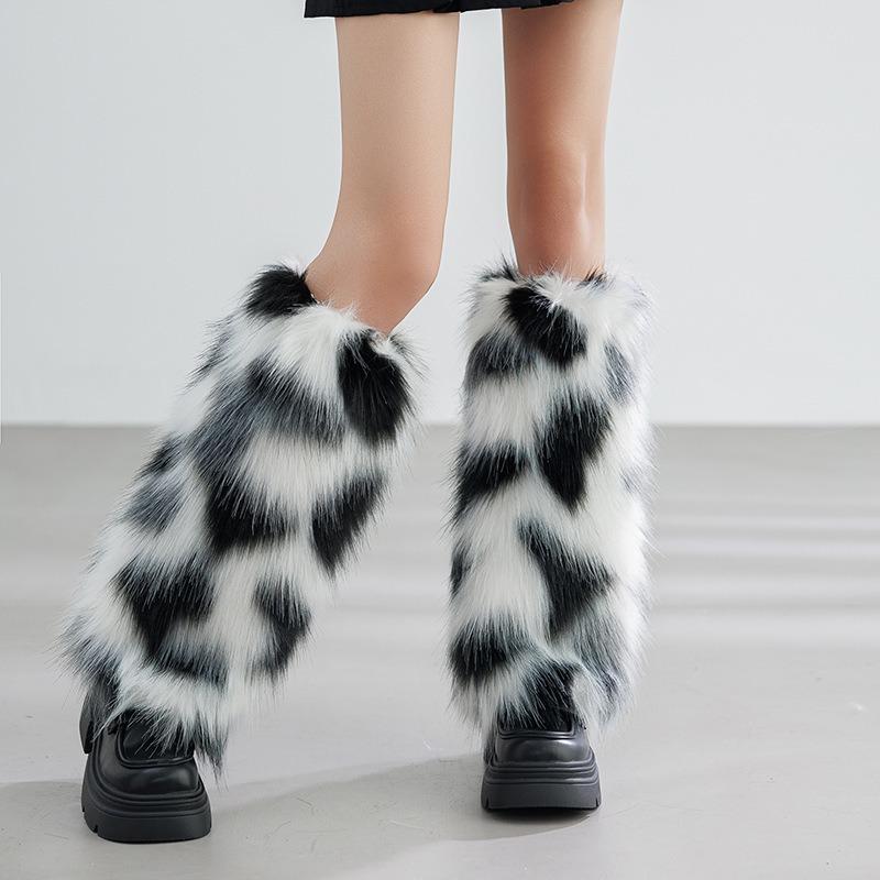 Imitation fur foot cover plush socks cover medium tube women's long short leg guard warm color boot cover stacking socks