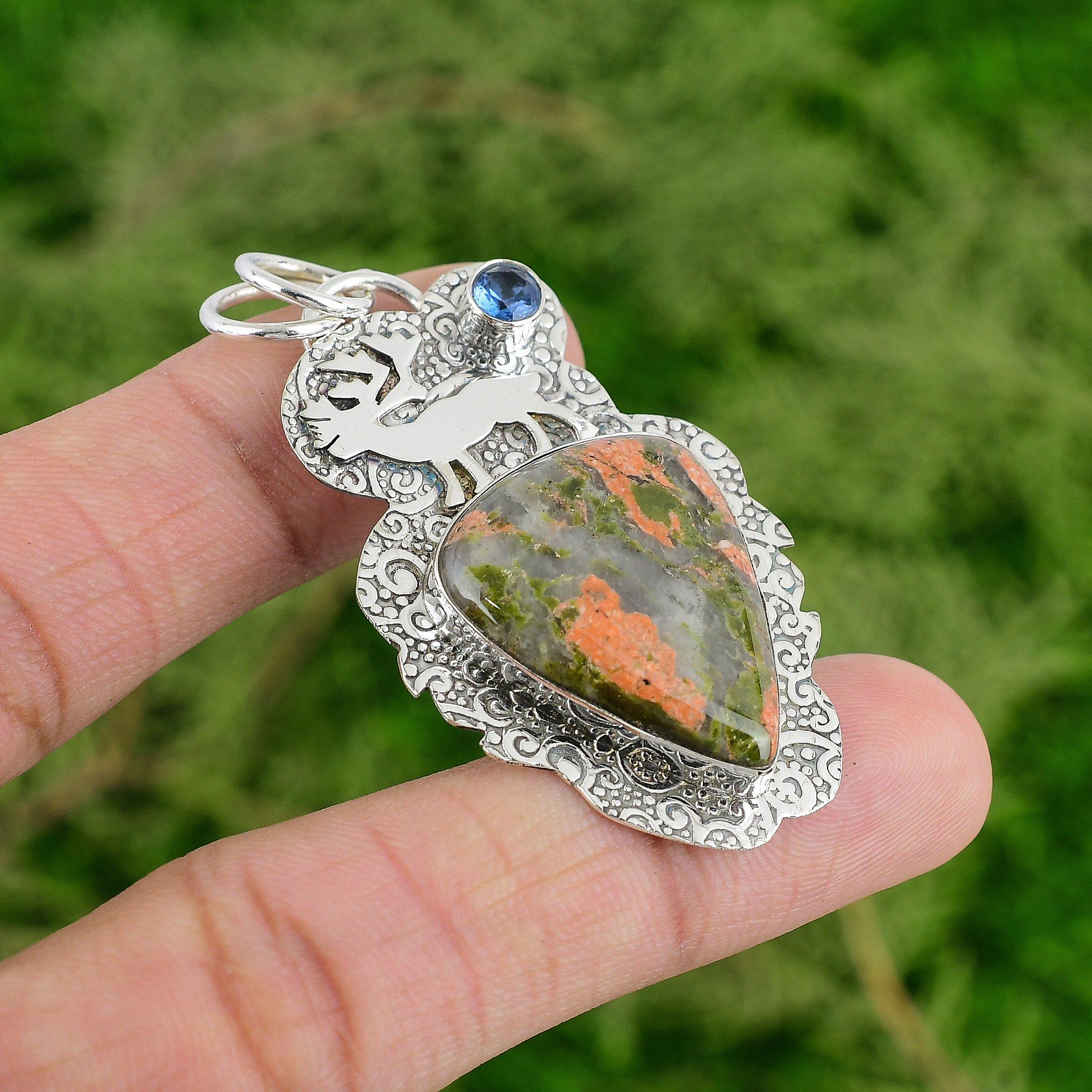 

Pear Natural Unakite Tanzanite Quartz Trendy Wife Pendant 925 Sterling Silver