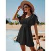 Summer Casual Dresses V Neck Short Sleeve Womens Dress
