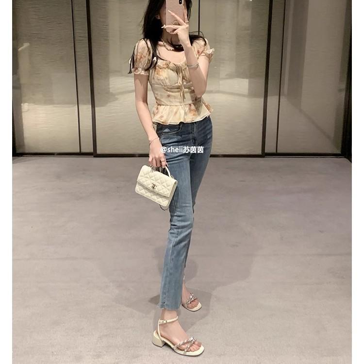 Su Yinyin, Rock Sugar Fairy~ French Rhinestone with open-toed thick high-heeled sandals women's new summer models