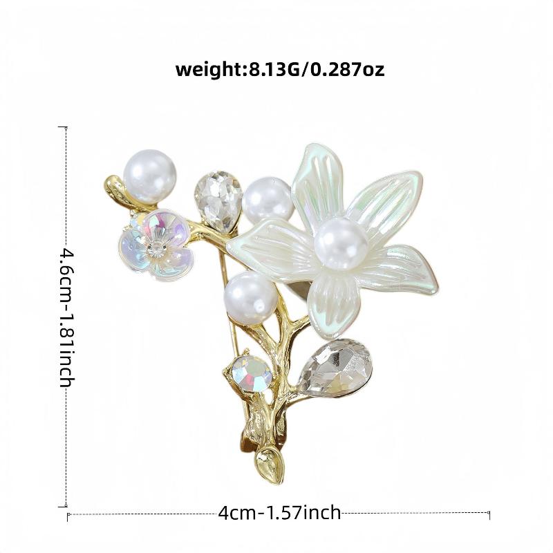 Elegant Flower Pearl Brooch Gold Tone Shell Petal Lapel Pin For Women Suit Coat Dress Jewelry Gift