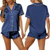 Summer Pajama Set Made of Silky Satin Fabric, Classic V-neck and Short Sleeve Design, Smooth and Elegant To Wear.
