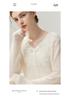 Elegant Women's French Lace Trimmed Cashmere Cardigan with Tassels – Age-Reducing Patchwork Design
