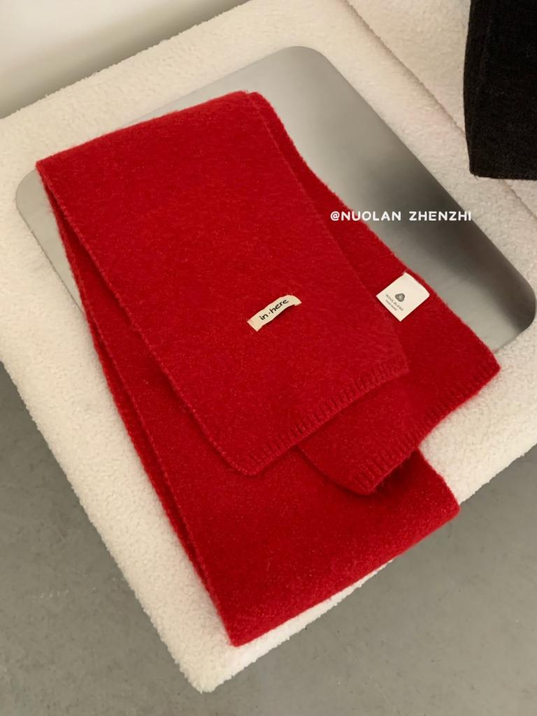 Manufacturer solid color autumn and winter versatile wool knitted scarf, soft and white student wool scarf