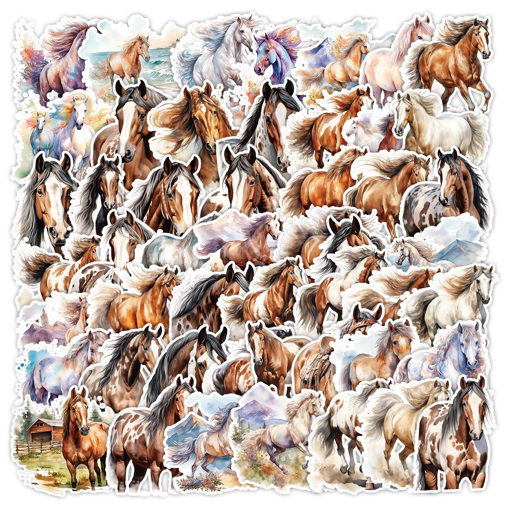 

50 Unique Waterproof Watercolor Horse Stickers: Perfect for Phones, Cups, and Kids Planners