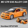 1:24 M4 M3 GTR E46 Supercar Model Toys Alloy Diecast Front Wheel Steering Shock Absorption Doors Opened Decoration Sports Cars