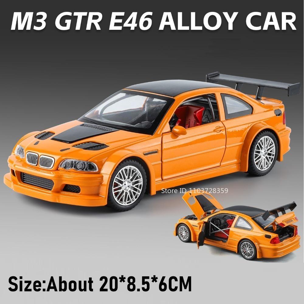 1:24 M4 M3 GTR E46 Supercar Model Toys Alloy Diecast Front Wheel Steering Shock Absorption Doors Opened Decoration Sports Cars