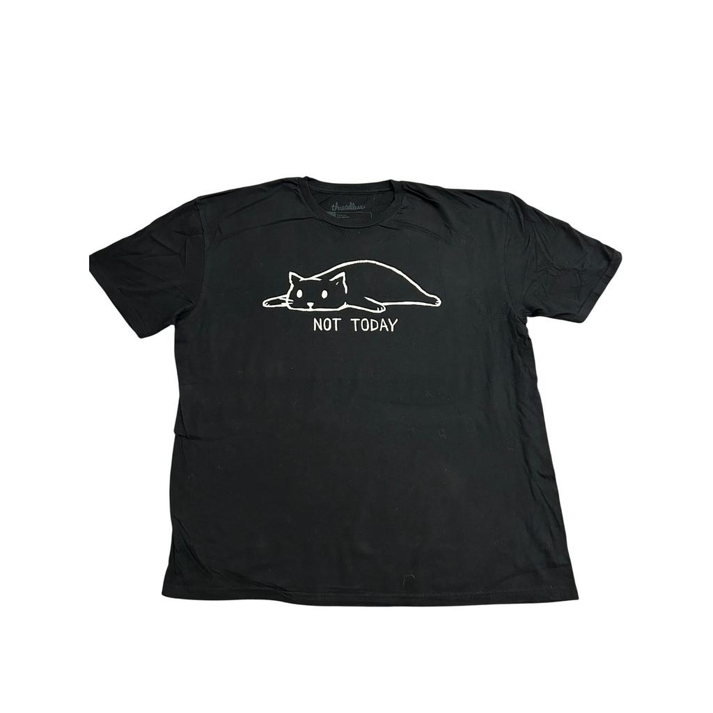 Threadless Graphic Tee Mens XL Black Excellent Not Today Lazy Cat Fox Shiver Unisex T-Shirt