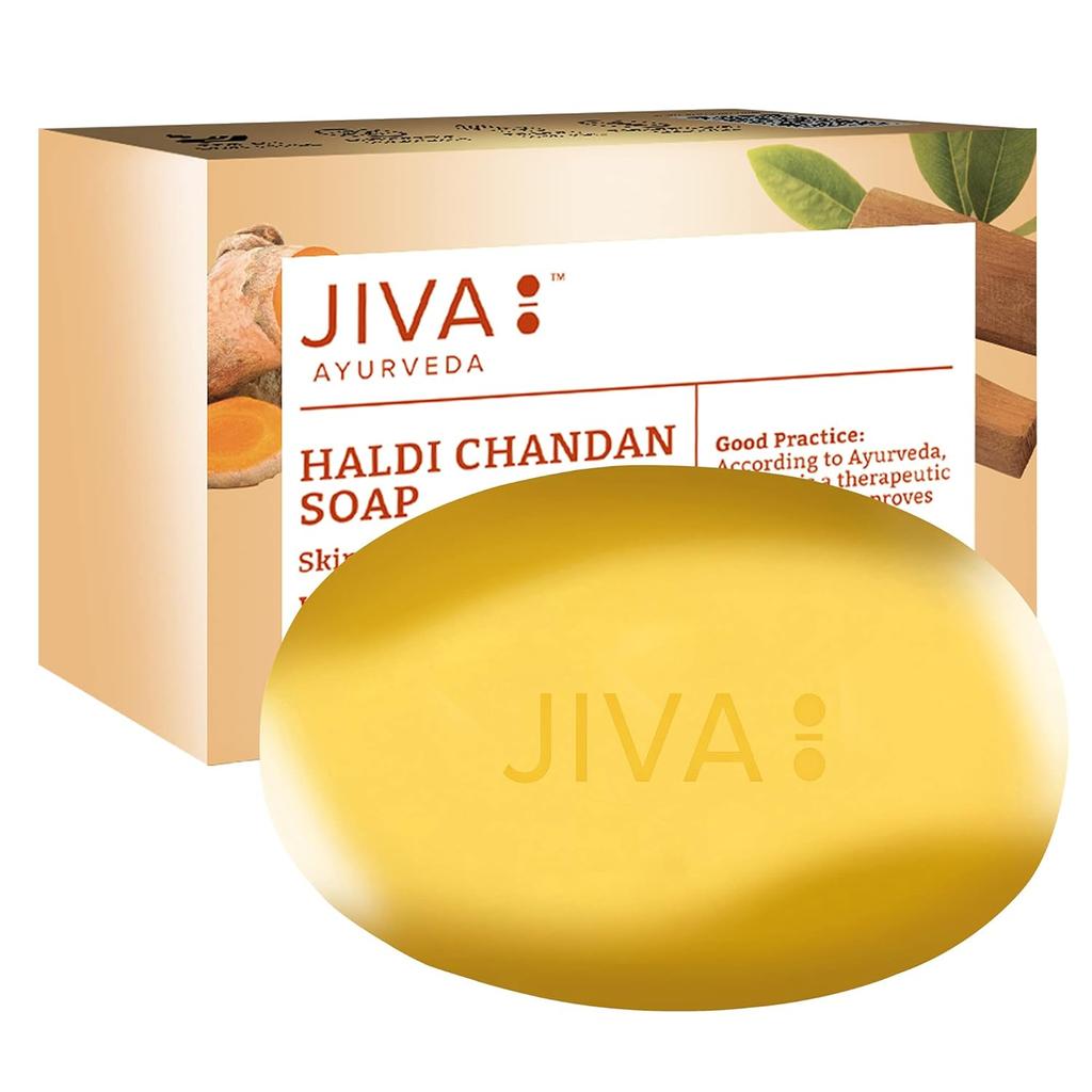 Jiva Ayurveda Haldi Chandan Bathing Soap 75 gm X Pack of 8 Natural Turmeric Sandalwood Skin Brightening