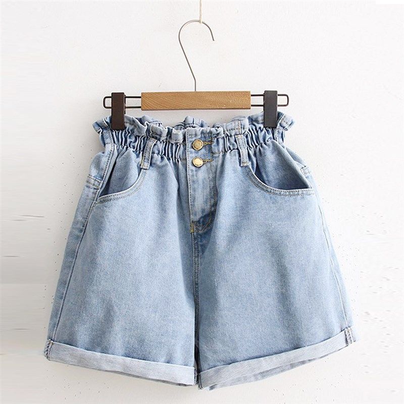 

2022 New Elastic Waist Wide A- line Wide-leg Shorts Stretch Light blue M