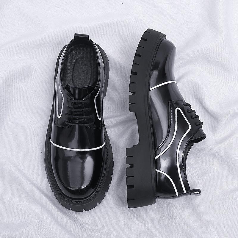 Leather Shoes Men's 2025 Youth Casual British Style Derby Shoes Platform Wedding Black Big Head Leather Shoes 2025