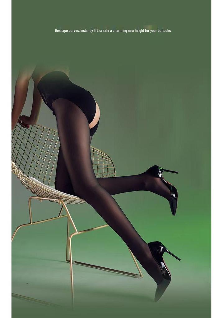 Black Silk Glossy Open-Crotch Fleece-Lined Pantyhose – Leg-Perfecting Sheer Stockings for Autumn & Winter