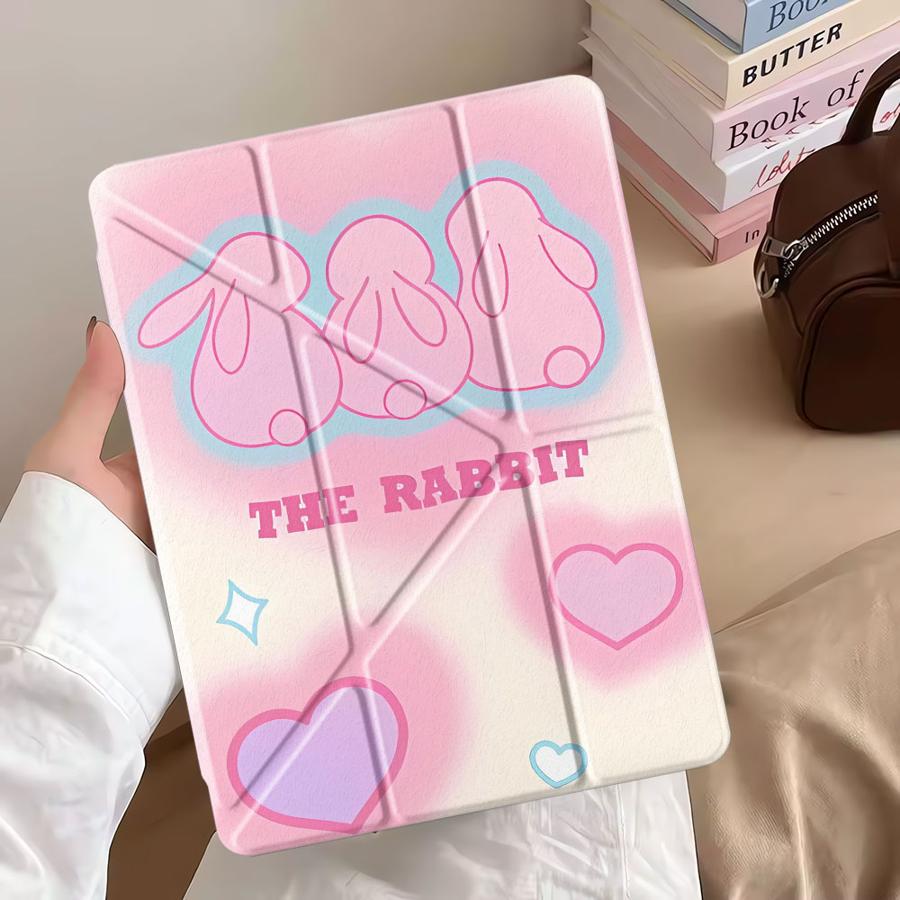 Pink Little Rabbit Holder Cover Tablet Case For iPad Mini 6 7 Pro 11th 10th 9th 8th 7th 12.9inch Pro 2025 Air 4 5 M3 M2 1 2 M4