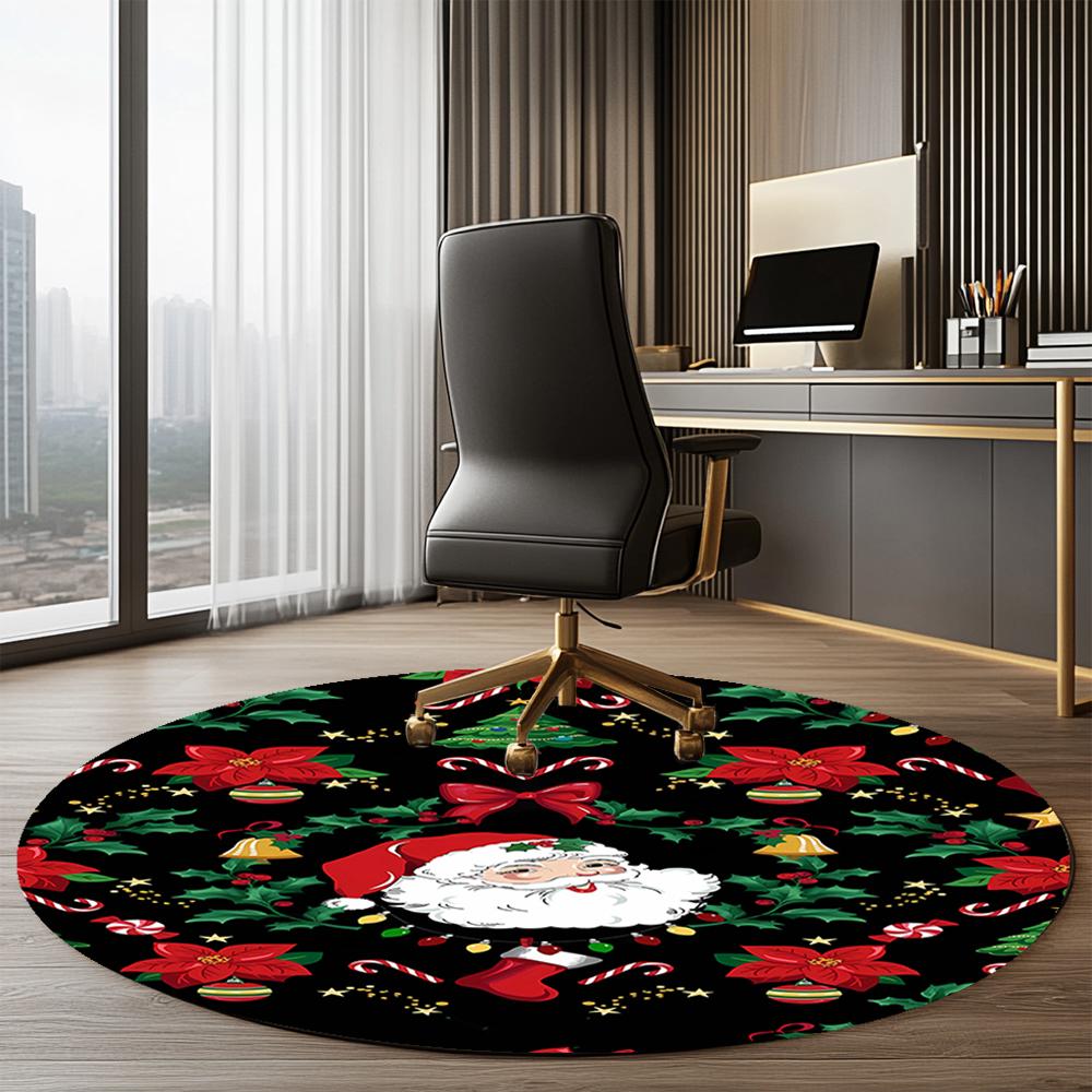 Christmas Santa Claus Printed Round Rug Carpet Chair Rug Area Rug Entryway Doormats,for Office Chair Living Room Bedroom Kitchen Room.