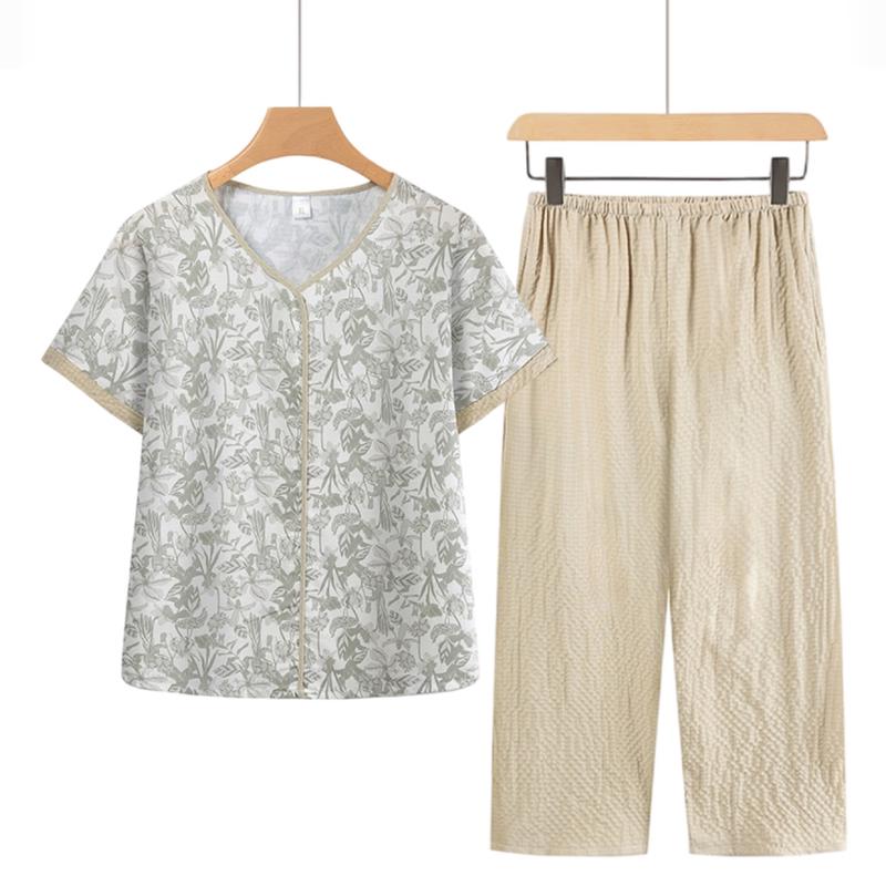 Datang Furen Women s Floral Print Summer Two-Piece Set 4XL