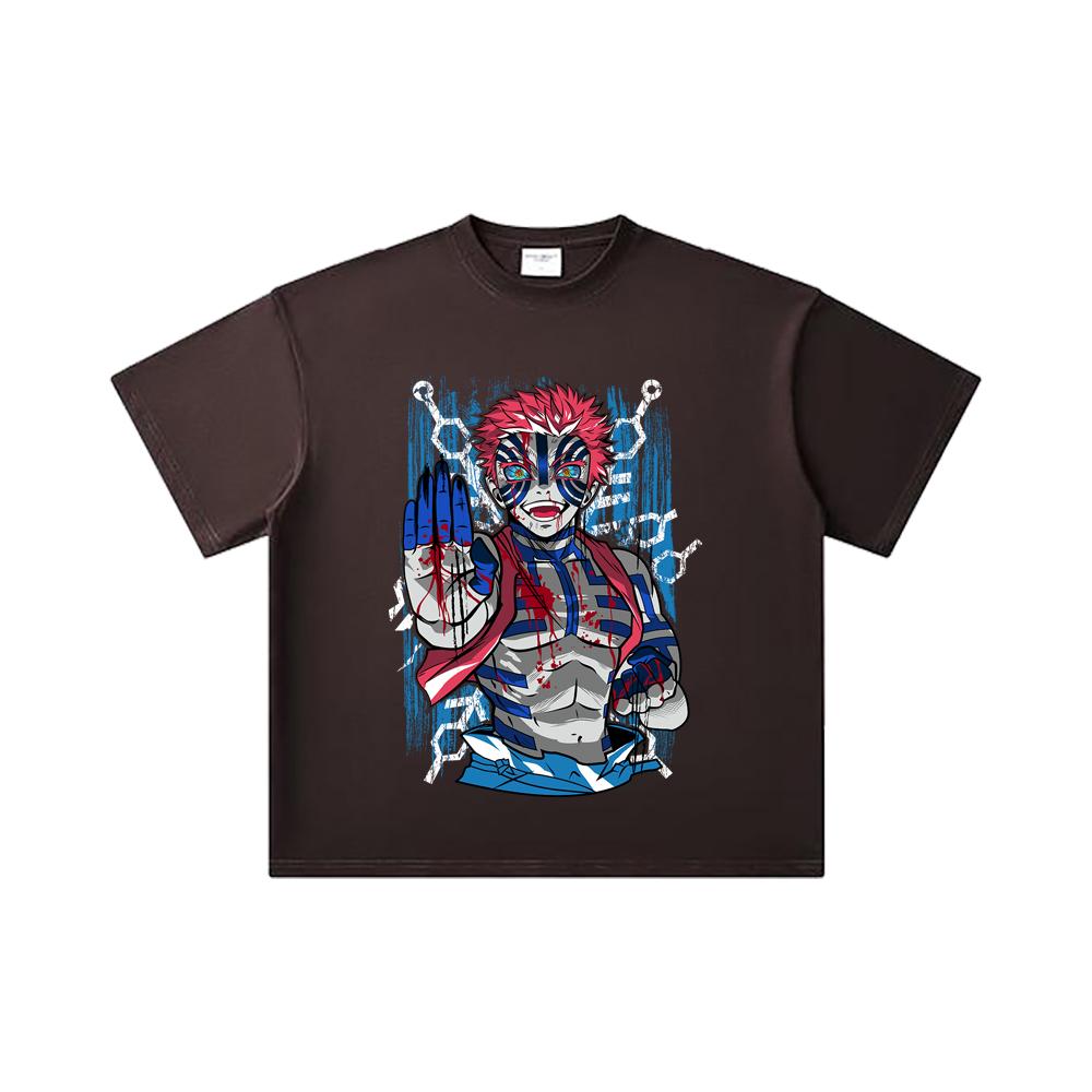 260 GSM Double Yarn 32 Count 100% Cotton Demon Slayer V79 Akaza Print Unisex Heavy Cotton T Shirt