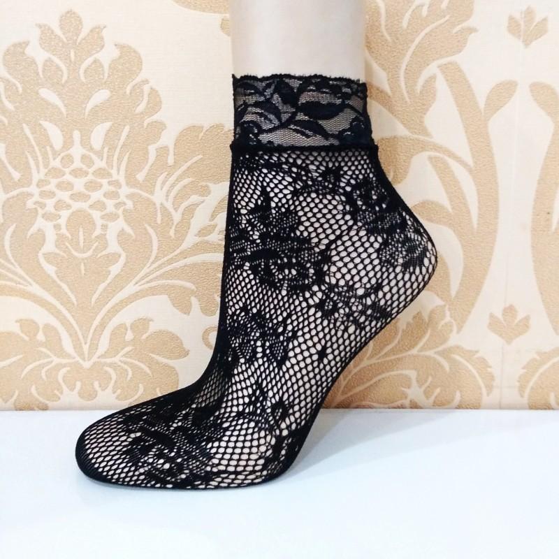 3 Pairs Sexy Black Silk Breathable Fishing Net Lace Short Socks Jacquard Black Short Stockings Women Thin Style Romantic Socks