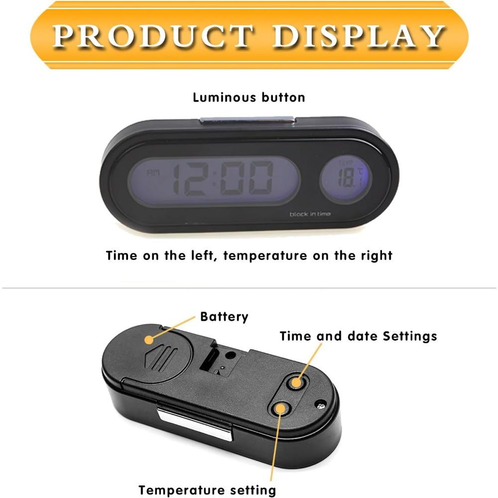 Reloj digital para coche con pantalla de temperatura - Reloj para salpicadero con luz de fondo LED y termómetro - Modo día/noche Reloj para interior de vehículo