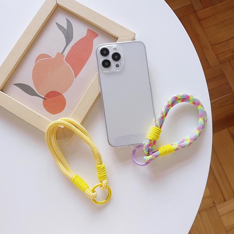 Ins Korean Style Color Woven Mobile Phone Lanyard, Wrist Keychain Short Hanging Chain Sturdy And Easy To Carry